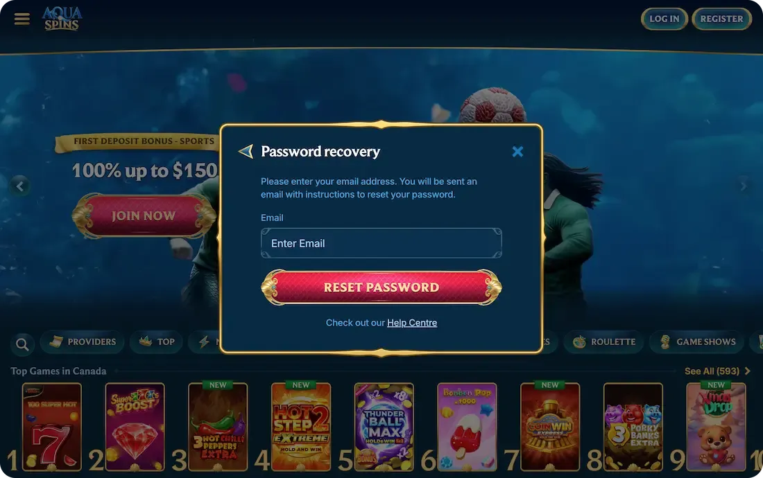 aquaspins casino forget password